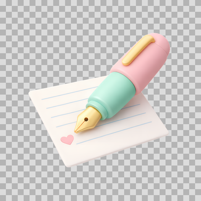 3D Cute Kawaii Chunky Fountain Pen Free PNG mockup