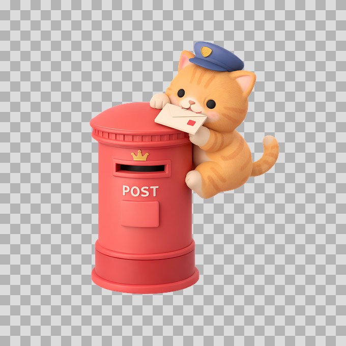 Cute Kawaii Orange Cat Mailman Free PNG mockup