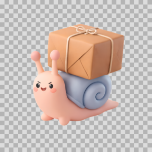 3D Cute Kawaii Snail Carrying Package Free PNG