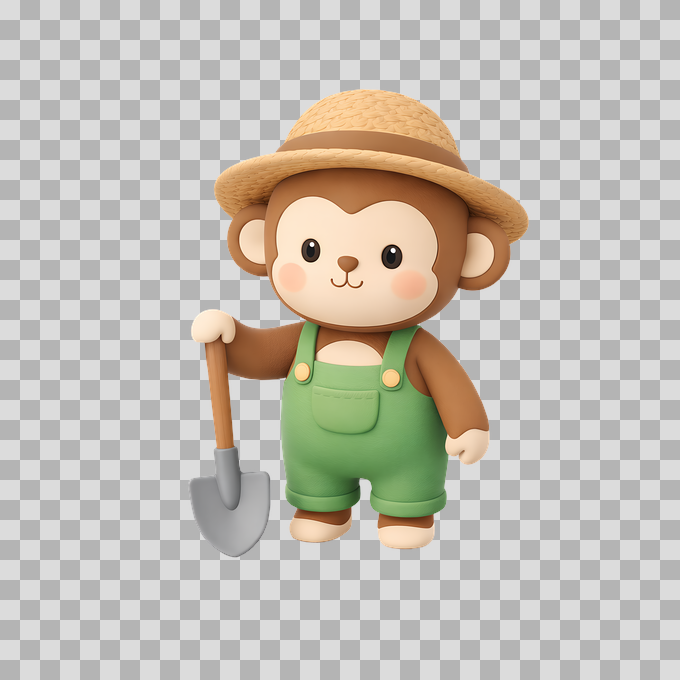 3D Cute Monkey Farmer Character Free PNG mockup
