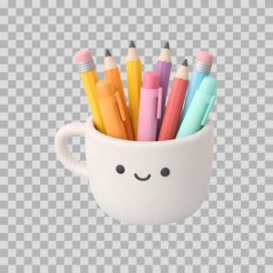 3D Isometric Ceramic Cup with Pencils – Free PNG