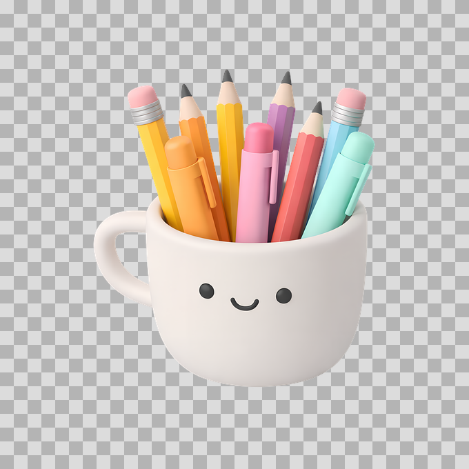 3D Isometric Ceramic Cup with Pencils - Free PNG mockup