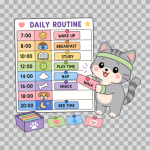 Cute Cat Daily Routine Planner Schedule Free PNG