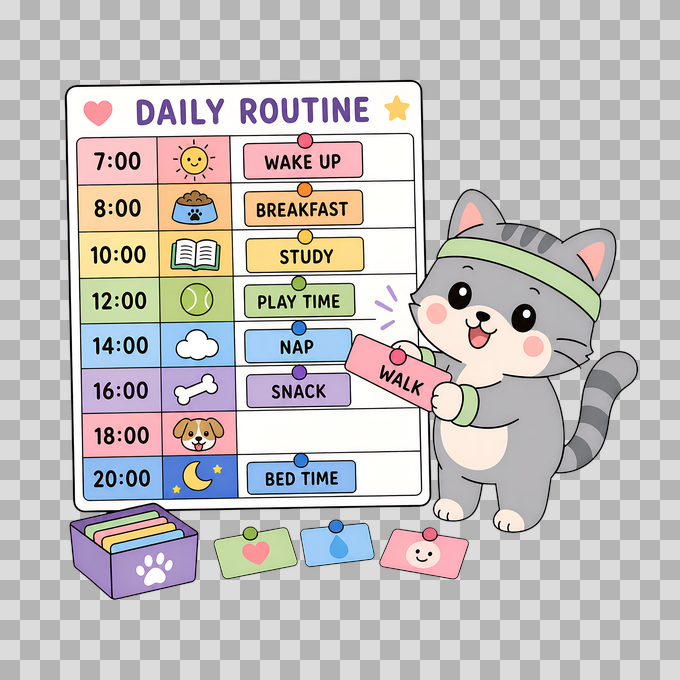 Cute Cat Daily Routine Planner Schedule Free PNG mockup