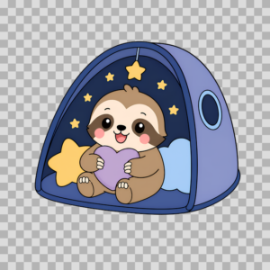 Cute Sloth in Tent with Stars Free PNG