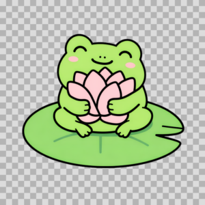 Cute Frog Holding Pink Lotus Flower Free PNG