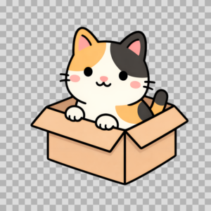 Cute Calico Cat in Box Illustration Free PNG