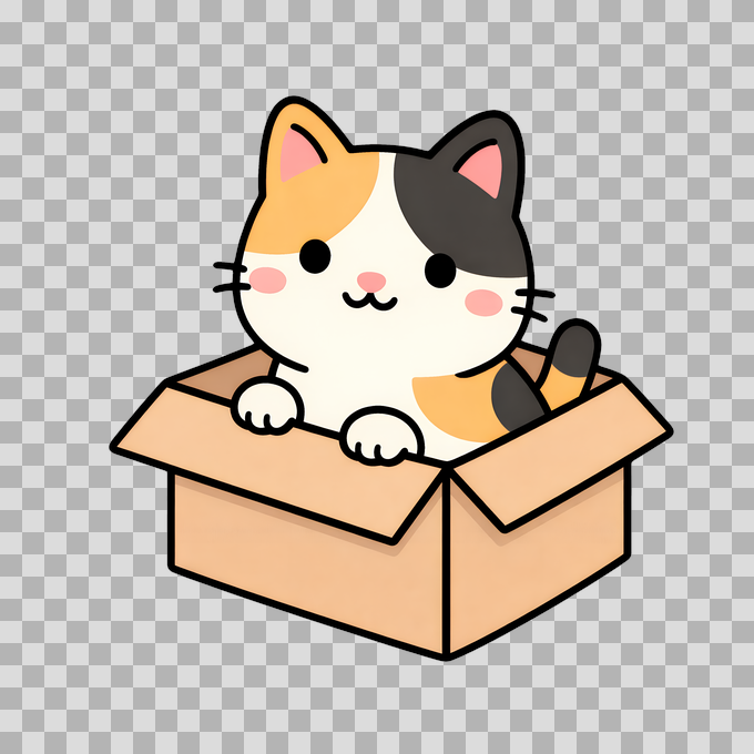 Cute Calico Cat in Box Illustration Free PNG mockup