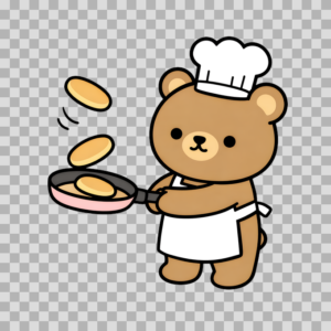 Cute Chef Bear Flipping Pancakes Free PNG
