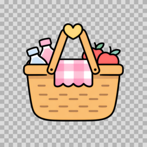 Picnic Basket with Food & Checkered Cloth Free PNG