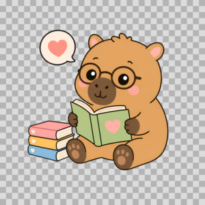 Cute Bear Reading Book with Love – Free PNG