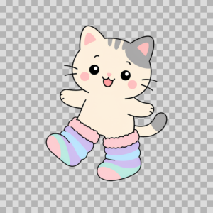 Cute Kawaii Cat in Colorful Socks Free PNG