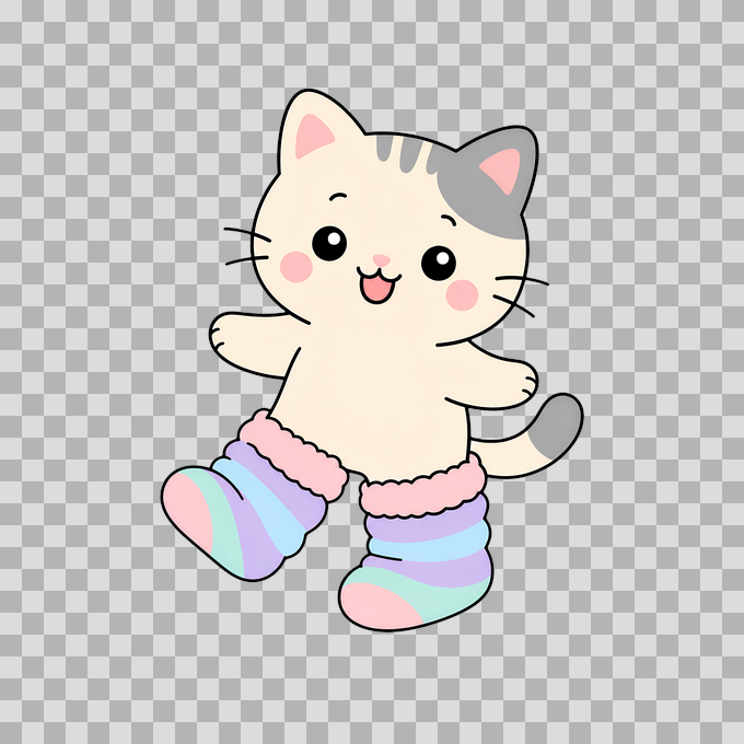 Cute Kawaii Cat in Colorful Socks Free PNG mockup