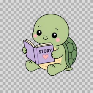 Cute Turtle Reading Book – Cozy Hygge Animal Free PNG