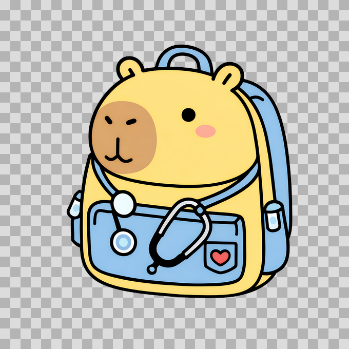 Cute Yellow Bear Doctor Backpack Clipart Free PNG mockup