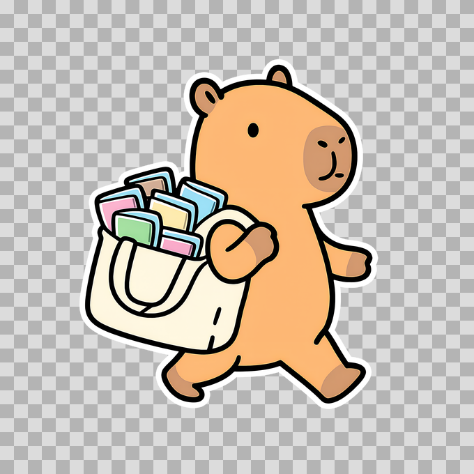 Cute Capybara with Stickers Bag Free PNG mockup