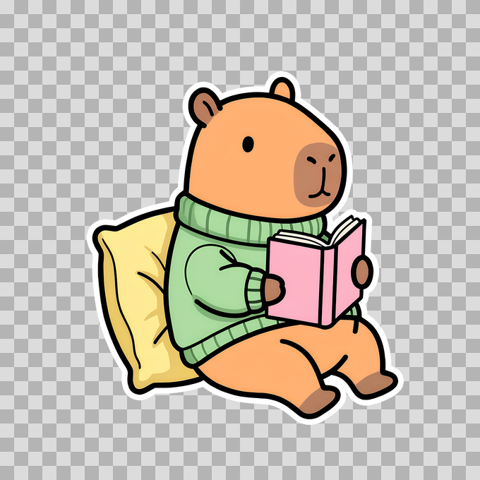 Cute Capybara Reading Book Sticker - Free PNG mockup