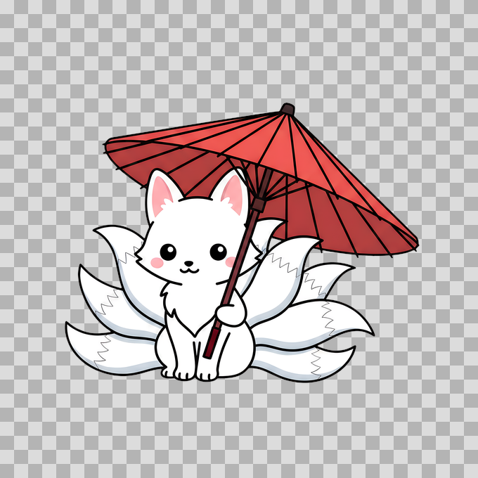 Cute White Fox with Red Umbrella Free PNG mockup