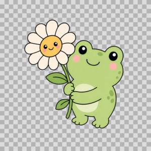 Cute Frog Holding Flower Mental Health Free PNG