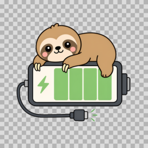 Cute Sloth Charging Battery Self Care Free PNG