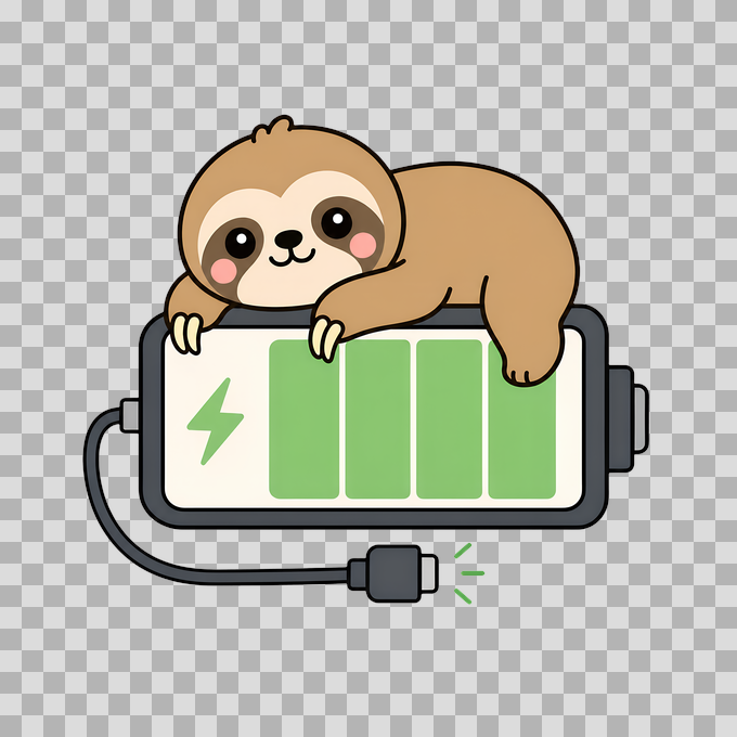 Cute Sloth Charging Battery Self Care Free PNG mockup