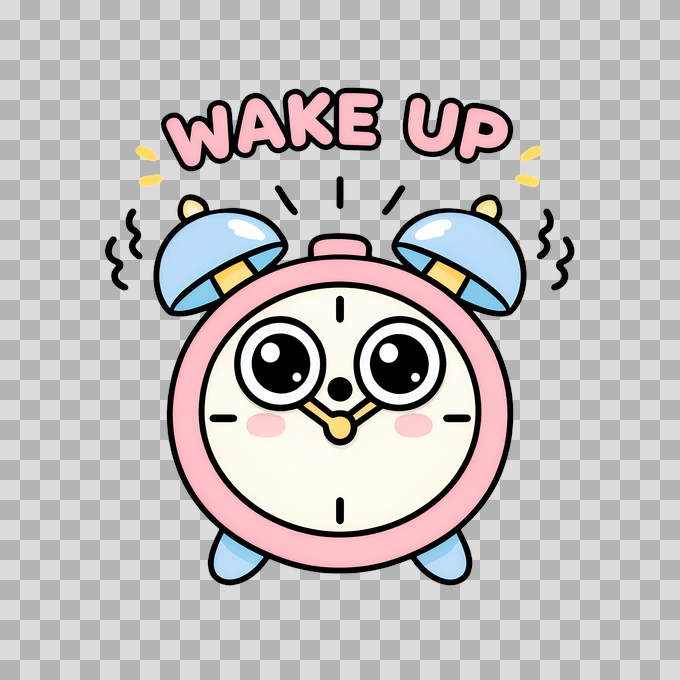 Cute Wake Up Alarm Clock Illustration Free PNG mockup
