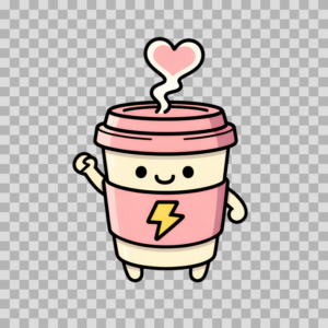 Cute Coffee Cup Character with Heart – Free PNG