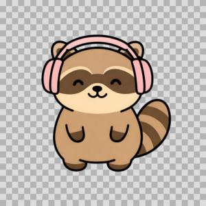 Cute Raccoon with Headphones Self Care Free PNG