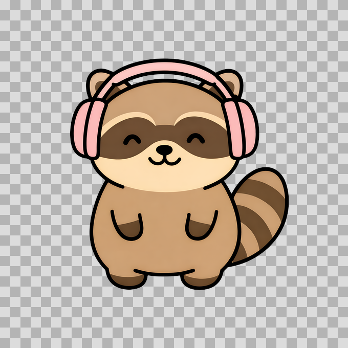 Cute Raccoon with Headphones Self Care Free PNG mockup