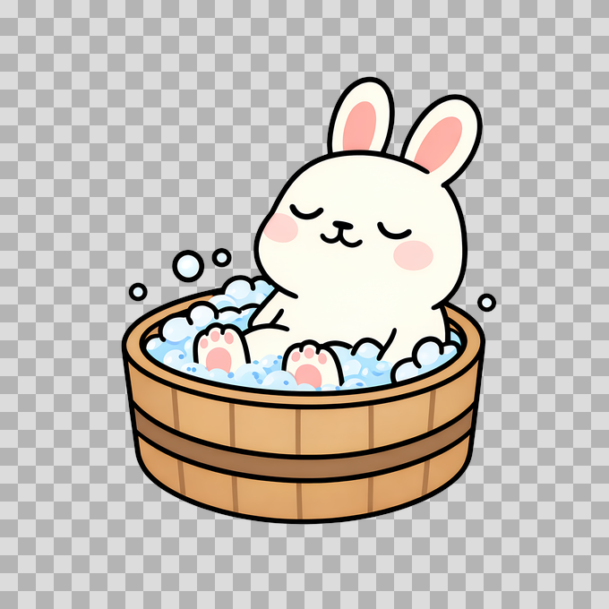 Cute Bunny Taking Bath in Wooden Tub Free PNG mockup