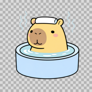 Cute Capybara in Hot Spring Bath Free PNG