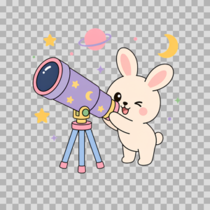 Cute Bunny with Telescope Space Galaxy Free PNG
