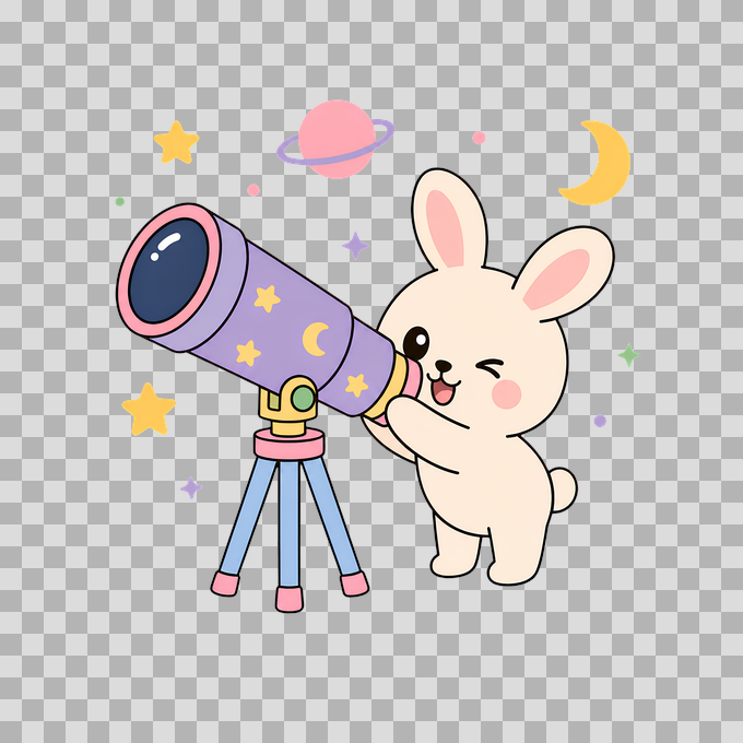 Cute Bunny with Telescope Space Galaxy Free PNG mockup