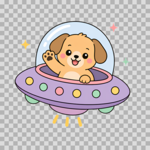 Cute Puppy in Purple UFO Space Galaxy Free PNG