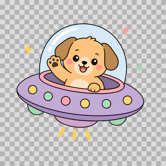 Cute Puppy in Purple UFO Space Galaxy Free PNG mockup