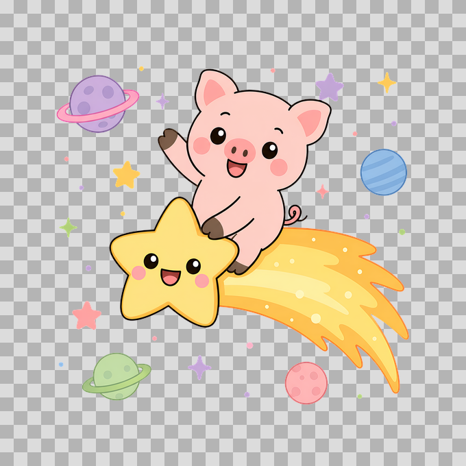Cute Pig and Star in Space Galaxy Free PNG mockup