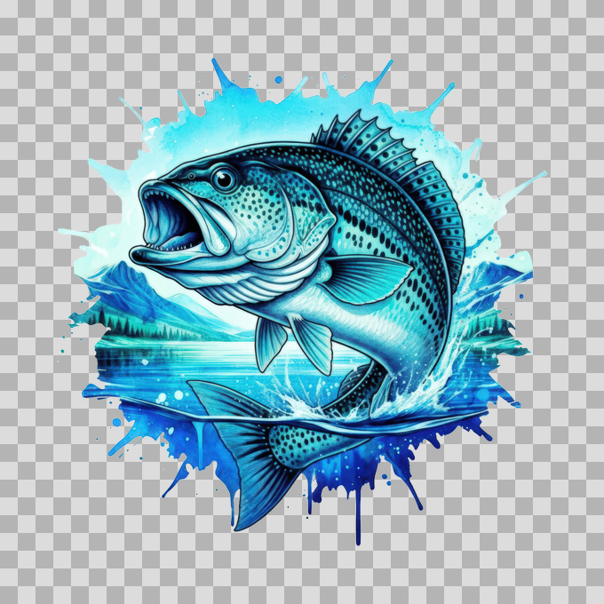 Watercolor Bass Fishing Illustration Free PNG mockup
