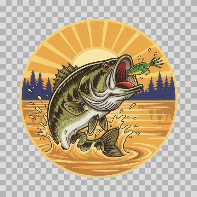 Largemouth Bass Fishing Illustration Free PNG mockup