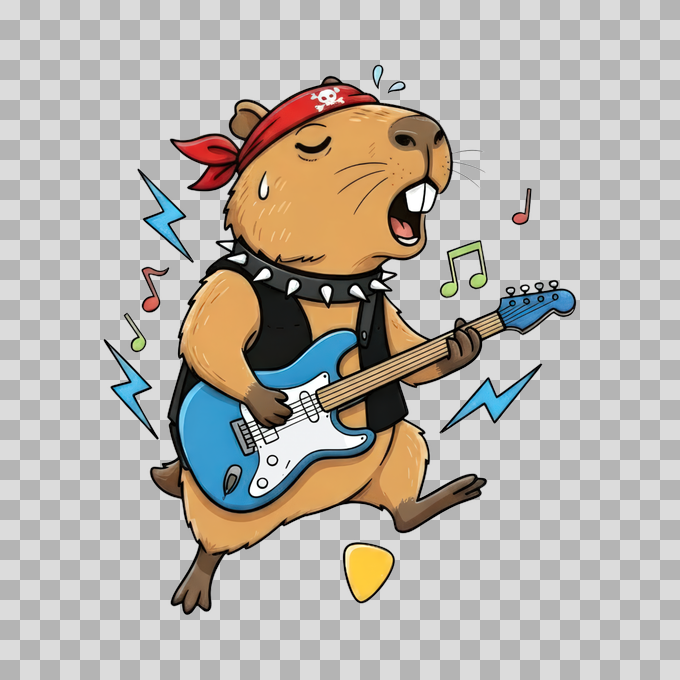 Rock Star Capybara Playing Guitar Free PNG mockup