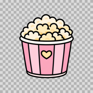 Pink Popcorn Bucket with Heart – Free PNG