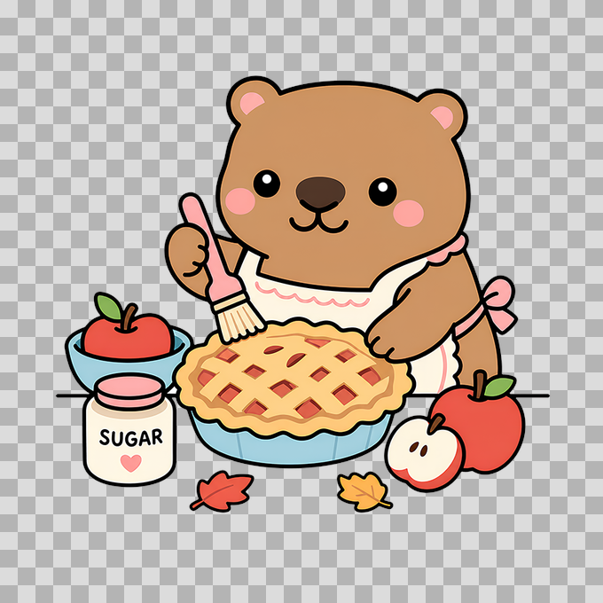 Cute Bear Baking Apple Pie - Autumn Fall Free PNG mockup