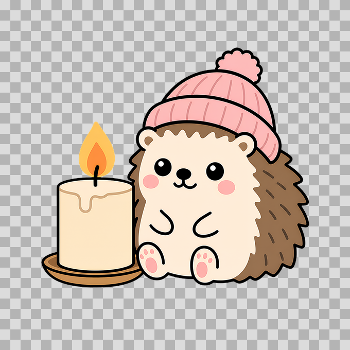 Cute Hedgehog with Candle and Pink Hat Free PNG mockup