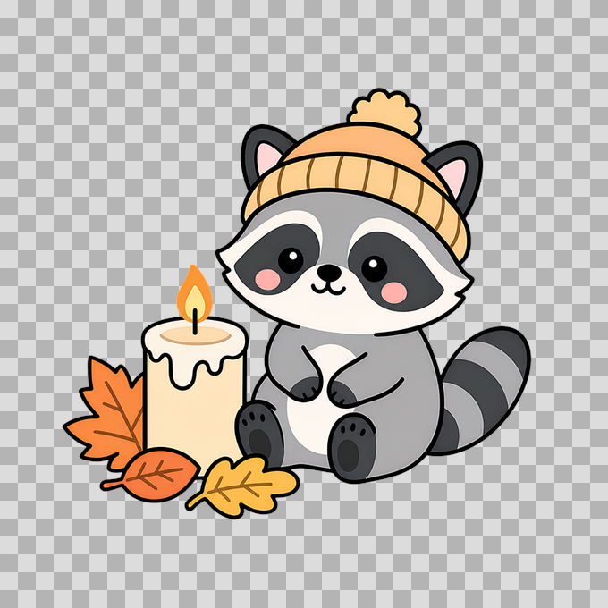 Cute Autumn Raccoon with Candle Free PNG mockup