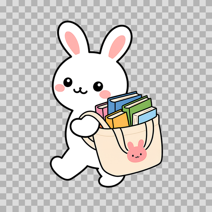 Cute Bunny with Books Tote Bag Free PNG mockup