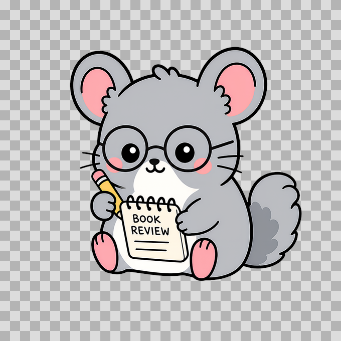 Cute Mouse with Glasses Reading Book Review Free PNG mockup