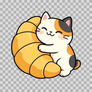 Cute Calico Cat with Croissants Free PNG