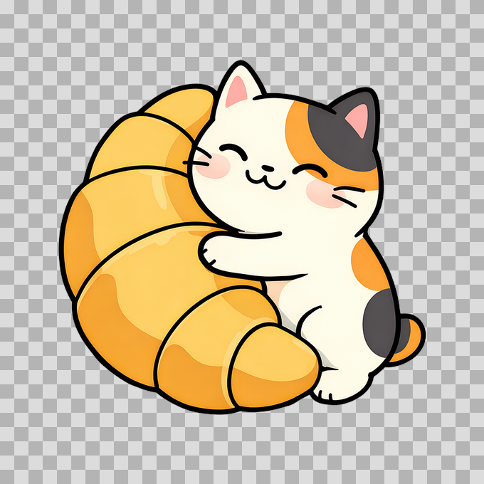 Cute Calico Cat with Croissants Free PNG mockup