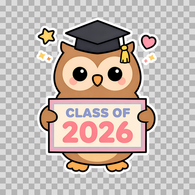 Cute Graduation Owl with Class of 2026 Banner Free PNG mockup
