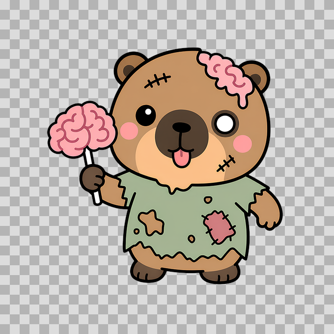 Cute Zombie Bear with Brain Candy - Free PNG mockup