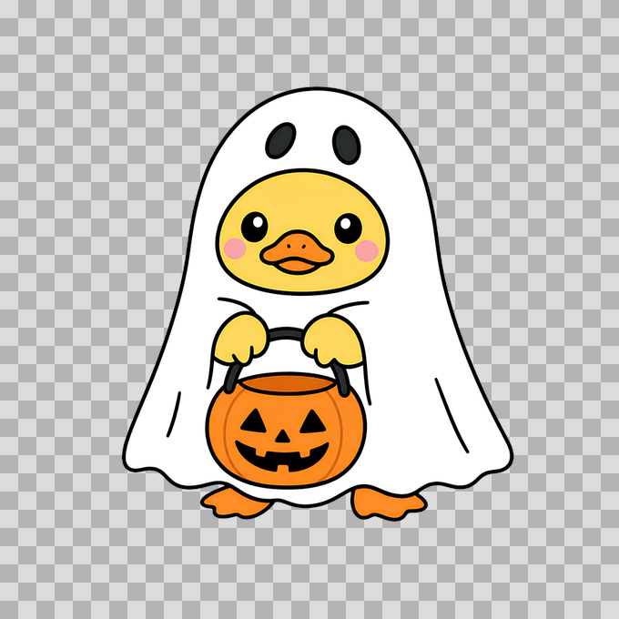Cute Duck Ghost Halloween Trick-or-Treat Free PNG mockup